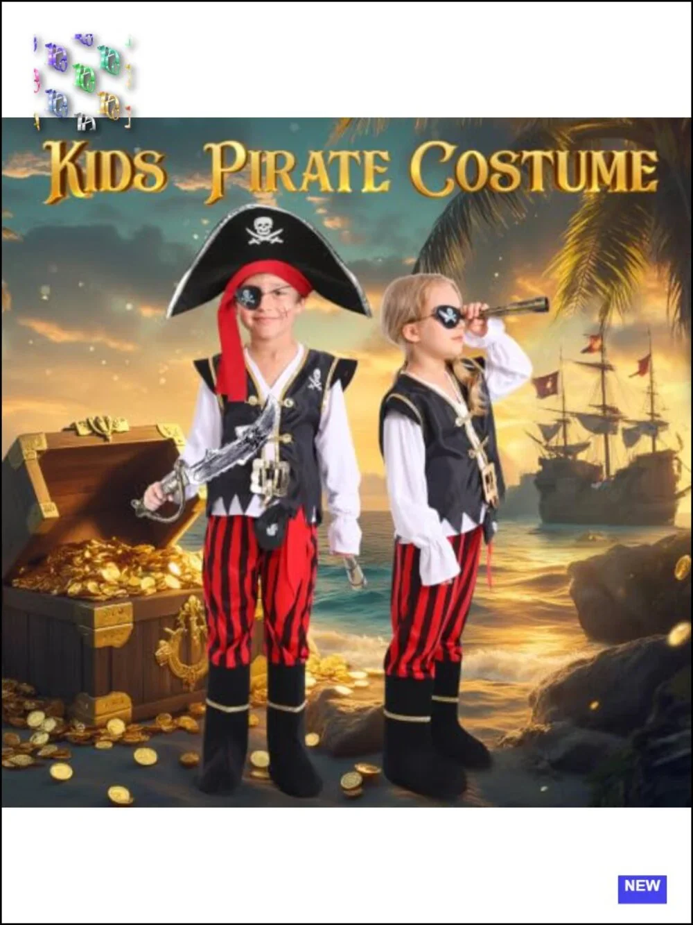 Kids Pirate Costume Halloween Boys Girls Role Play Set with Accessories